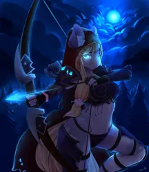 Size: 3300x3814 | Tagged: anthro, archery, armor, artist:chapaevv, artist:empaws, bow, collaboration, derpibooru import, female, looking at you, magic, moon, night, oc, oc:popurri jewel, safe, solo, sylvanas windrunner, tree, unconvincing armor, unofficial characters only, warcraft, weapon, world of warcraft