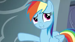 Size: 1280x720 | Tagged: safe, derpibooru import, screencap, rainbow dash, newbie dash, hoof out, smiling