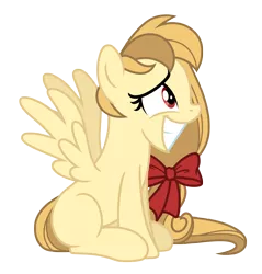 Size: 3237x3388 | Tagged: safe, artist:estories, derpibooru import, oc, oc:alice goldenfeather, pegasus, pony, blank flank, bow, cute, female, grin, high res, mare, ocbetes, simple background, sitting, smiling, solo, spread wings, squee, transparent background, vector, wings