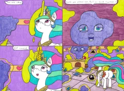 Size: 4317x3169 | Tagged: safe, artist:eternaljonathan, derpibooru import, princess celestia, princess luna, alicorn, goo pony, original species, pony, comic:first three back, accessories, bottle, canterlot, canterlot castle, castle, comic, female, flattened, jar, kitchen, levitation, magic, mare, pencil drawing, plot, royal sisters, slime, telekinesis, traditional art