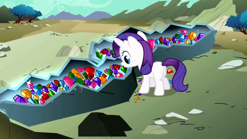 Size: 1280x720 | Tagged: safe, derpibooru import, screencap, rarity, pony, unicorn, the cutie mark chronicles, blank flank, female, filly, filly rarity, gem, geode, solo, younger