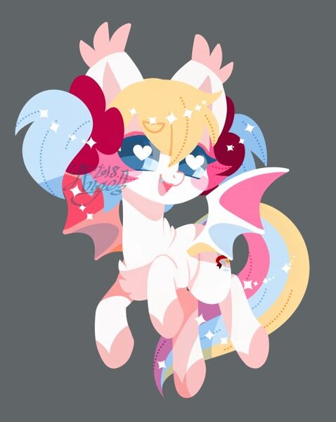 Size: 500x628 | Tagged: safe, artist:snow angel, derpibooru import, oc, oc:candy cream, unofficial characters only, bat pony, cute, female, heart eyes, looking at you, mare, simple background, smiling, solo, wingding eyes