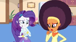 Size: 2800x1556 | Tagged: safe, artist:abtoons, artist:jeatz-axl, artist:ktd1993, derpibooru import, edit, rarity, saffron masala, equestria girls, afro, equestria girls-ified, female, kitchen, lesbian, raffron, shipping