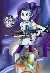 Size: 1095x1610 | Tagged: safe, artist:dsfranch, derpibooru import, rarity, equestria girls, bb-8, blaster, energy weapon, lightsaber, solo, star wars, stormtrooper, weapon