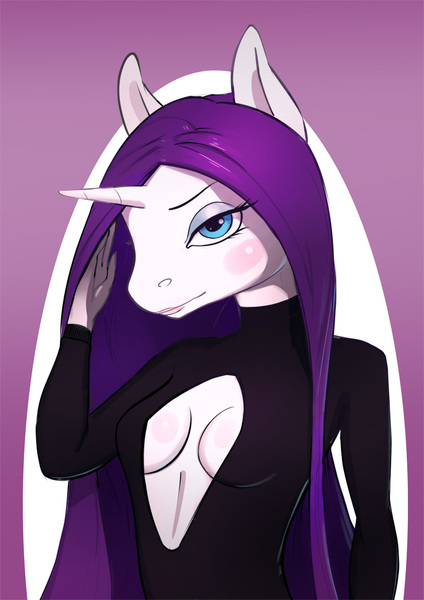 Size: 707x1000 | Tagged: anthro, artist:oneofyouare, breasts, derpibooru import, female, rarity, solo, solo female, suggestive