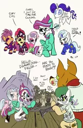 Size: 1024x1583 | Tagged: safe, artist:lytlethelemur, derpibooru import, apple bloom, scootaloo, sweetie belle, oc, oc:champion, oc:gimbal lock, oc:mutt, oc:nutmeg, oc:sugar song, breezie, diamond dog, earth pony, pegasus, pony, unicorn, balloon, cutie mark crusaders, makeup, music, roleplaying is magic