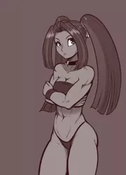 Size: 1730x2400 | Tagged: suggestive, artist:scorpdk, derpibooru import, aria blaze, human, equestria girls, abs, aria brute, aria buff, ass, biceps, breasts, butt, choker, cleavage, clothes, crossed arms, female, fit, hair tie, humanized, monochrome, muscles, muscular female, panties, pigtails, sexy, simple background, solo, solo female, stupid sexy aria blaze, thighs, thong, tube top, twintails, underwear