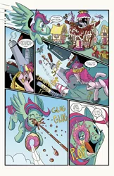 Size: 1024x1583 | Tagged: safe, artist:lytlethelemur, derpibooru import, pinkie pie, oc, oc:gimbal lock, earth pony, pegasus, pony, comic:on the job with gimbal lock, littlepartycomics, comic, donut, food, ponyville, sugarcube corner