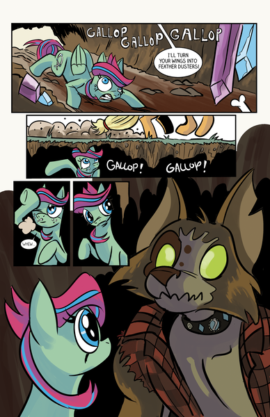 Size: 1024x1583 | Tagged: safe, artist:lytlethelemur, derpibooru import, applejack, oc, oc:gimbal lock, oc:mutt, diamond dog, pegasus, pony, comic:on the job with gimbal lock, littlepartycomics, bone, cave, comic, crystal, roleplaying is magic