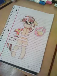 Size: 1080x1440 | Tagged: safe, artist:gblacksnow, derpibooru import, oc, oc:butterbeer, unofficial characters only, unicorn, alcohol, beer, clothes, cute, female, floppy ears, glasses, lined paper, magic, ocbetes, scarf, solo, telekinesis, traditional art