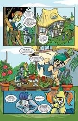 Size: 3300x5100 | Tagged: safe, artist:lytlethelemur, artist:willdabeard, derpibooru import, oc, oc:nutmeg, oc:nutmegs parents, earth pony, pony, comic:for the love of nutmeg, littlepartycomics, comic, plants, ponyville, roleplaying is magic, tea party