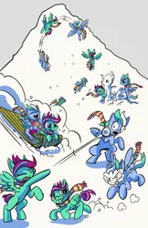 Size: 6600x10200 | Tagged: safe, artist:lytlethelemur, derpibooru import, oc, oc:gimbal lock, oc:rally point, unofficial characters only, pony, comic:fly with me, littlepartycomics, absurd resolution, comic, cute, female, filly, flying, mountain, roleplaying is magic, sibling bonding, sledding, snow, snowball fight, snowpony