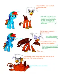 Size: 3936x5000 | Tagged: suggestive, artist:rubiont, derpibooru import, gilda, rainbow dash, gryphon, belly, carnivore, comic, eaten alive, eyes closed, female, fetish, food chain, gildapred, griffons doing griffon things, mythologically accurate, predator, prey, preydash, teenager, traditional art, unwilling predator, vore