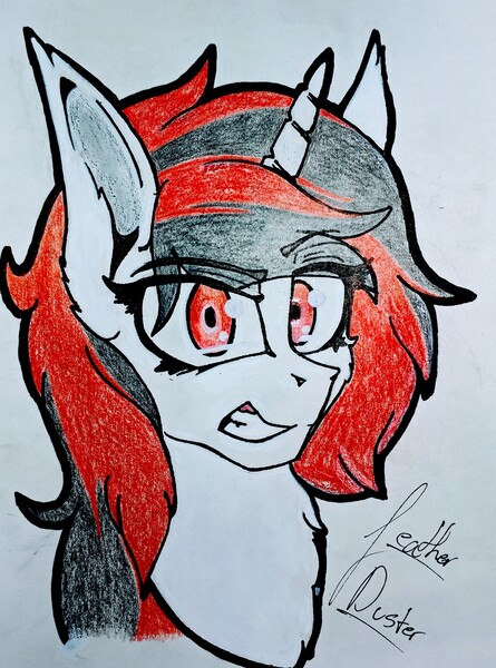 Size: 2287x3087 | Tagged: safe, artist:caduceus, artist:caduceusart, derpibooru import, oc, oc:blackjack, unicorn, fallout equestria, fallout equestria: project horizons, angry, bust, traditional art