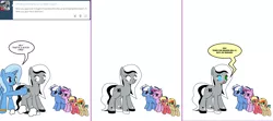 Size: 1808x800 | Tagged: safe, artist:dekomaru, derpibooru import, trixie, oc, oc:apple blossom, oc:aurora, oc:nebula, oc:nimbus, earth pony, pegasus, pony, unicorn, tumblr:ask twixie, ask, cartoon network, colt, comic, female, filly, implied dragonball z, magical lesbian spawn, male, offspring, parent:applejack, parent:big macintosh, parent:fluttershy, parent:rainbow dash, parent:trixie, parent:twilight sparkle, parents:appledash, parents:fluttermac, parents:twixie, toonami, tumblr