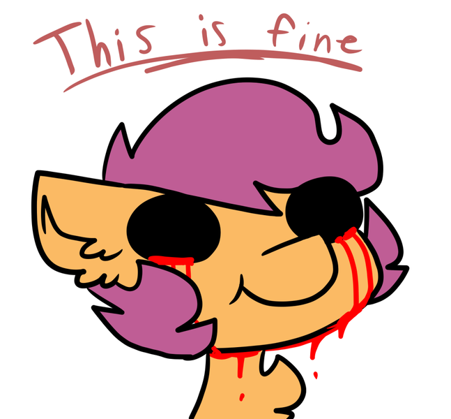 Size: 1000x927 | Tagged: artist:synnibear03, blood, comic:ponytale, crying, derpibooru import, oc, oc:ponytale scootaloo, scootaloo, semi-grimdark, solo, tears of blood, this is fine