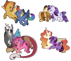 Size: 907x773 | Tagged: safe, artist:queerly, derpibooru import, applejack, discord, pinkie pie, princess celestia, rainbow dash, rarity, spitfire, twilight sparkle, twilight sparkle (alicorn), alicorn, draconequus, pony, bow, chibi, cloven hooves, cuddling, cute, cutefire, cutelestia, dashabetes, diapinkes, discopie, discute, female, flying, hair bow, jackabetes, lesbian, looking at each other, male, mare, nuzzling, raribetes, rarijack, redesign, shipping, simple background, spitdash, straight, transparent background, twiabetes, twilestia