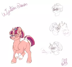 Size: 2800x2600 | Tagged: safe, artist:mah521, derpibooru import, oc, oc:wysteria dawn, pony, unicorn, female, filly, glasses, high res, offspring, one eye closed, parent:flash sentry, parent:moondancer, parents:flashdancer, reference sheet, solo, wink