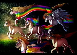 Size: 1224x878 | Tagged: adventure time, amalthea, artist:pocki07, crossover, derpibooru import, lady rainicorn, rainbow brite, rainbow dash, robot unicorn attack, safe, she-ra and the princesses of power, starlite, swift wind, the last unicorn