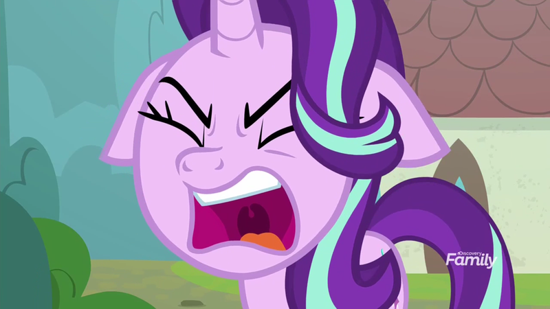 Size: 1920x1080 | Tagged: safe, derpibooru import, screencap, starlight glimmer, pony, unicorn, the parent map, angry, discovery family logo, eyes closed, female, floppy ears, mare, open mouth, ragelight glimmer, solo