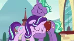 Size: 1920x1080 | Tagged: safe, derpibooru import, screencap, firelight, starlight glimmer, pony, unicorn, the parent map, discovery family logo, duo, eyes closed, father and daughter, female, floppy ears, happy, happy ending, heartwarming, hug, male, mare, stallion, sweet dreams fuel, wholesome