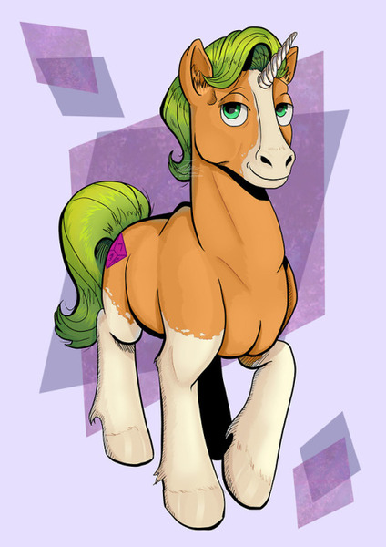 Size: 500x707 | Tagged: safe, artist:leomitchell, derpibooru import, gaffer, pony, unicorn, abstract background, cutie mark, looking at you, male, smiling, solo, stallion