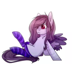 Size: 1400x1250 | Tagged: safe, artist:cloud-fly, derpibooru import, oc, oc:inkwell, pegasus, pony, clothes, colored wings, female, mare, simple background, socks, solo, striped socks, white background