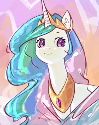 Size: 2217x2800 | Tagged: safe, artist:mirroredsea, derpibooru import, princess celestia, alicorn, pony, bust, colored pupils, crown, cute, cutelestia, female, jewelry, mare, moe, necklace, portrait, regalia, smiling, solo