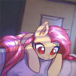 Size: 2800x2800 | Tagged: safe, artist:mirroredsea, derpibooru import, fluttershy, bat pony, pony, cute, female, flutterbat, fluttershy the werebat, looking down, mare, race swap, red eyes, shyabates, shyabetes, solo, werebat