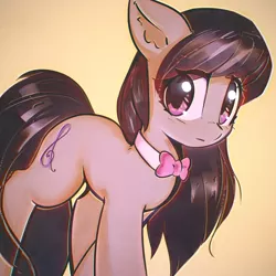 Size: 2800x2800 | Tagged: safe, artist:mirroredsea, derpibooru import, octavia melody, earth pony, pony, bowtie, cute, ear fluff, eye clipping through hair, female, looking away, mare, solo, standing, tavibetes, three quarter view, walking