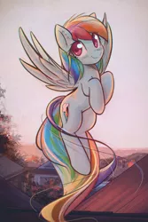 Size: 2743x4111 | Tagged: safe, artist:mirroredsea, derpibooru import, rainbow dash, pegasus, pony, beautiful, cute, dashabetes, eye clipping through hair, female, flying, mare, smiling, solo