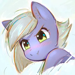 Size: 2800x2800 | Tagged: safe, artist:mirroredsea, derpibooru import, limestone pie, earth pony, pony, blushing, bust, chromatic aberration, cute, female, hnnng, limabetes, limetsun pie, looking at you, mare, portrait, simple background, solo, tsundere
