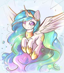 Size: 2614x3000 | Tagged: safe, artist:mirroredsea, derpibooru import, princess celestia, alicorn, pony, cute, cutelestia, ear fluff, female, hnnng, impossibly long hair, impossibly long tail, mare, smiling, solo