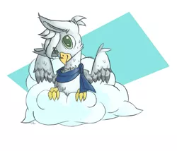 Size: 1263x1080 | Tagged: safe, artist:laptopdj, derpibooru import, oc, unofficial characters only, gryphon, chest fluff, clothes, cloud, request, scarf, simple background, solo, white background