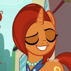 Size: 600x600 | Tagged: safe, derpibooru import, screencap, stellar flare, pony, unicorn, the parent map, animated, cropped, discovery family logo, dreamworks face, faic, female, gif, lidded eyes, mare, open mouth, raised eyebrow, sire's hollow, smiling, solo, stellarsmug, talking, teeth