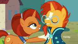 Size: 1280x720 | Tagged: safe, derpibooru import, screencap, stellar flare, sunburst, unicorn, the parent map, angry, angry horse noises, animated, discovery family logo, duo, eyes closed, female, frustrated, funny, glasses, grin, horse noises, horses doing horse things, male, mare, meme, mother and son, open mouth, sire's hollow, smiling, sound, stallion, sunburst is not amused, surprised, triggered, unamused, webm, whinny
