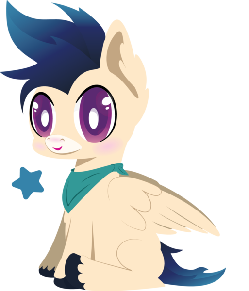 Size: 1024x1197 | Tagged: safe, artist:lordswinton, derpibooru import, oc, oc:ravi, unofficial characters only, clydesdale, pegasus, pony, adorkable, bandana, blue, chibi, commission, cute, dork, simple background, sitting, solo, spread wings, stars, transparent background, wings