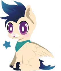 Size: 1024x1197 | Tagged: safe, artist:lordswinton, derpibooru import, oc, oc:ravi, unofficial characters only, clydesdale, pegasus, pony, adorkable, bandana, blue, chibi, commission, cute, dork, simple background, sitting, solo, spread wings, stars, transparent background, wings