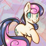Size: 3000x3000 | Tagged: safe, artist:mirroredsea, derpibooru import, bon bon, sweetie drops, earth pony, pony, adorabon, cute, female, looking at you, mare, open mouth, raised hoof, simple background, smiling, solo, sweet dreams fuel