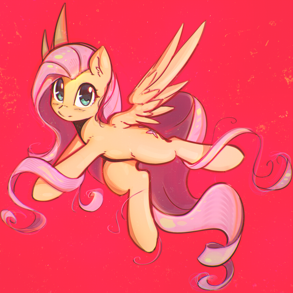 Size: 2800x2800 | Tagged: safe, artist:mirroredsea, derpibooru import, fluttershy, pegasus, pony, cute, female, looking at you, mare, shyabetes, simple background, solo, spread wings, wings