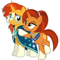 Size: 3200x3200 | Tagged: safe, artist:cheezedoodle96, derpibooru import, stellar flare, sunburst, pony, unicorn, the parent map, .svg available, balancing, clothes, eye contact, female, jewelry, looking at each other, male, mare, milf, mother and son, necklace, pearl necklace, proud, scarf, simple background, socks (coat marking), stallion, stellar milf, svg, transparent background, vector