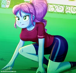 Size: 1160x1120 | Tagged: safe, artist:the-butch-x, derpibooru import, crystal lullaby, equestria girls, clothes, frown, questionable source, solo, sports training x, sweat