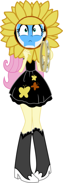 Size: 4448x12870 | Tagged: safe, derpibooru import, edit, editor:grapefruitface, fluttershy, equestria girls, rainbow rocks, absurd resolution, boots, clothes, costume, flower, genesis, high heel boots, image, peter gabriel, png, shirt, shoes, simple background, skirt, socks, solo, supper's ready, transparent background