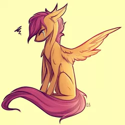 Size: 1029x1024 | Tagged: safe, artist:green brush, derpibooru import, scootaloo, pegasus, pony, blank flank, crying, eyes closed, female, filly, floppy ears, one wing out, sad, scootasad, simple background, sitting, solo