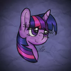 Size: 1600x1600 | Tagged: safe, artist:squeaky-belle, derpibooru import, twilight sparkle, crumpled, female, mare, paper, signature, solo, starry eyes, wingding eyes