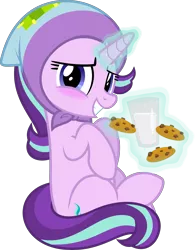 Size: 5562x7144 | Tagged: safe, artist:jhayarr23, derpibooru import, starlight glimmer, pony, unicorn, the parent map, absurd resolution, babushka, clothes, cookie, cute, female, food, glimmerbetes, glowing horn, headscarf, magic, mare, milk, milk and cookies, scarf, simple background, solo, telekinesis, transparent background, vector