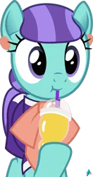 Size: 1600x3022 | Tagged: safe, artist:arifproject, derpibooru import, mixed berry, pony, the parent map, :t, bow, clothes, cute, cuteaberry, dress, drinking, drinking straw, ear piercing, earring, female, hoof hold, jewelry, mare, piercing, simple background, smoothie, solo, transparent background, vector