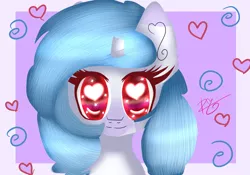 Size: 1024x717 | Tagged: safe, artist:sweethearts11, derpibooru import, oc, oc:aira, pony, unicorn, broken horn, bust, female, heart eyes, mare, portrait, solo, wingding eyes