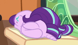 Size: 516x303 | Tagged: safe, derpibooru import, screencap, starlight glimmer, pony, unicorn, the parent map, animated, covering face, cute, ear twitch, faceplant, female, floppy ears, glimmerbetes, horrible daughter, horses doing horse things, mare, prone, solo