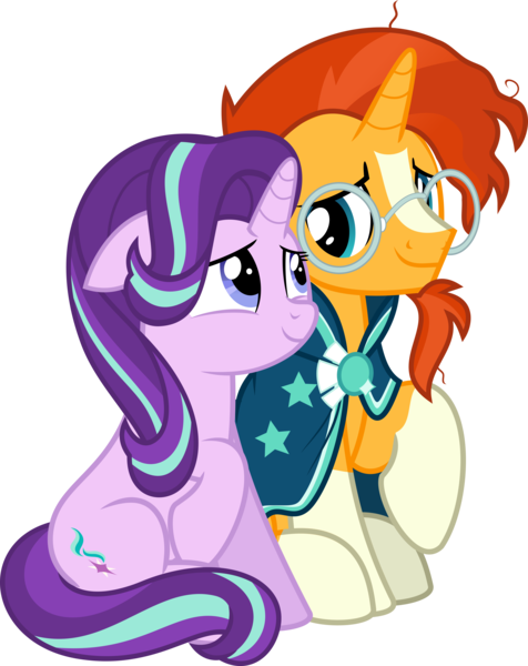 Size: 7067x8899 | Tagged: safe, artist:jhayarr23, derpibooru import, starlight glimmer, sunburst, pony, unicorn, absurd resolution, female, looking at each other, male, shipping, simple background, starburst, straight, transparent background, vector